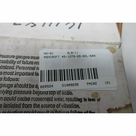 Ashcroft 4-1/2IN 1/4IN 0-60PSI NPT PRESSURE GAUGE 45-1279-SS-02L-60#